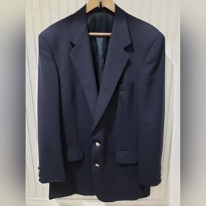 Vtg NWOT! BURBERRY Men's 100% Wool Silver Button Blazer (48R) Navy Blue